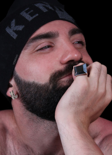 Silver earring for man with model
