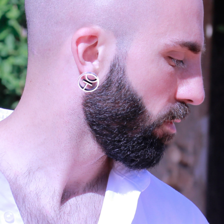 Silver earring for man.model